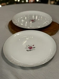 Arita China Pink Rose Dinner Plates Platinum Trim Hand Painted Made In Japan (2) - Picture 1 of 12