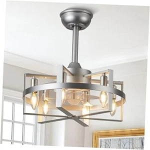 18.5 Inch 6-Lights Caged Ceiling Fan with Light, Enclosed Modern Ceiling Chrome - Picture 1 of 7