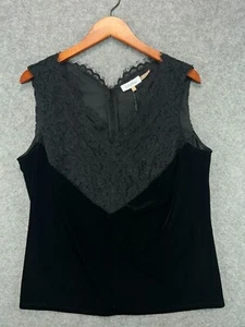 Neu mit Etikett Calvin Klein Top Damen 0X schwarz Velours Spitze Bluse ärmellos Damen 1 - Bild 1 von 13