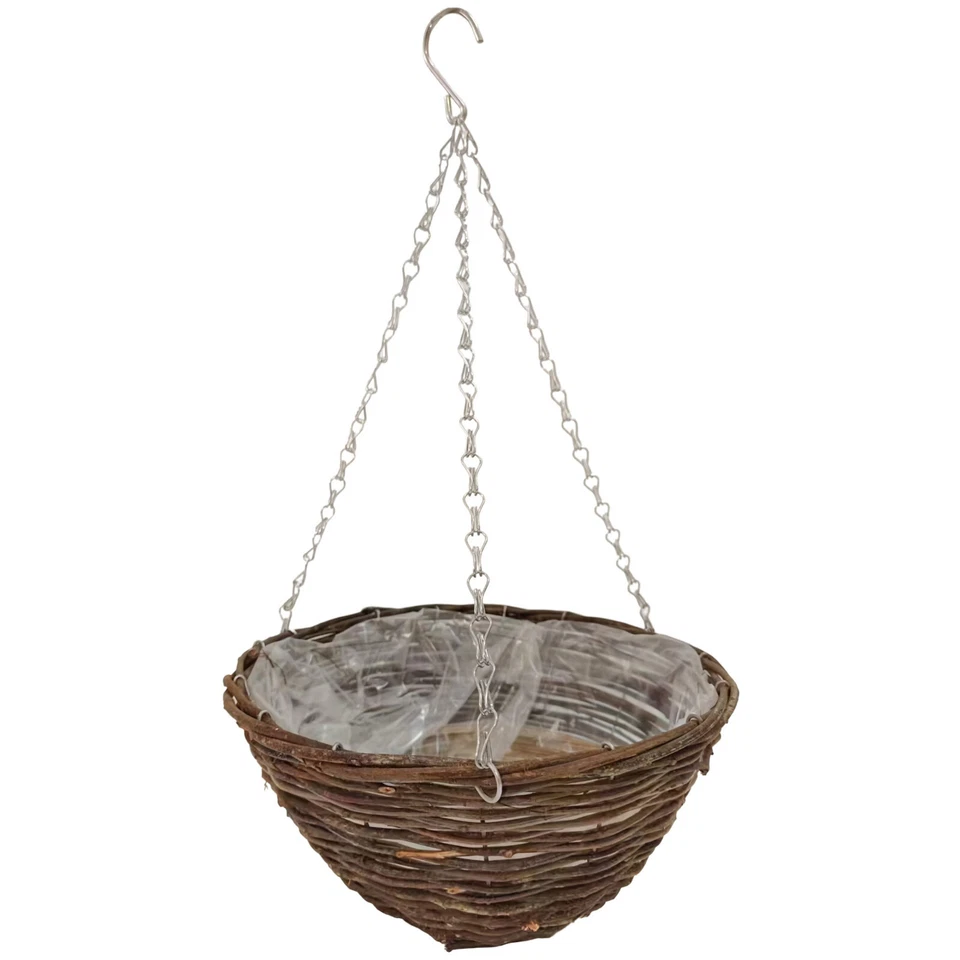 30.5cm Vimini Appeso Cesto Vimini Con Catene & Rivestimento Fiore Piante - Immagine 1 di 1
