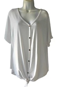 IUGA NWT V-Neck Button Up Blouse Tie Knot T-Shirts White Size Large Casual Top - Picture 1 of 12