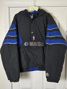 Vintage 90s Starter NBA Orlando Magic Pullover 1/2 Zip Hooded Jacket Sz XL - Picture 1 of 5