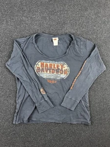 Harley-Davidson Shirt Mens 2XL Blue Long Sleeve Distressed Graphic Motorcycle - Picture 1 of 8