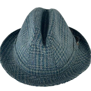 Cappello vintage Glen Eske IRLANDA fedora lino lana a quadri secchiello 7 1/8 grigio - Foto 1 di 9
