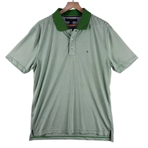 Tommy Hilfiger Polo Shirt Men’s Size XL Green Stripe Button-Up Short Sleeve - Picture 1 of 8