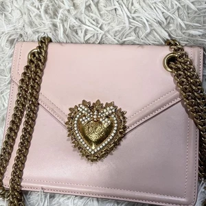 Dolce & Gabbana Devotion Heart Chain Shoulder Bag Pink Gold Leather Authentic - Picture 1 of 24