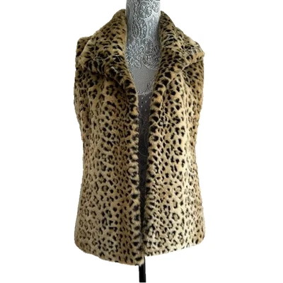 KRISTEN BLAKE - FAUX FUR CHEETAH PRINT RETRO MOD GROOVY VEST - SZ L - Image 1 of 4