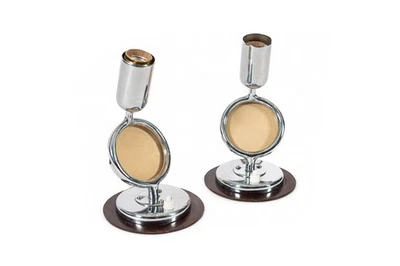 Pair Antique Art Deco Bauhaus Table Lamps with Glass Photo Inserts - Image 1 of 4