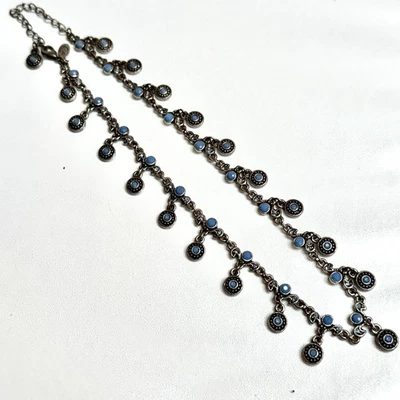 Collar Premier Designs Tono Plata Boho Dije Piedras Azules Cuelga Gargantilla Cierre Foto 1 de 4