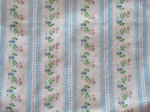 26X28 VTG WHITE W BLUE STRIPES PINK FLOWERS HEAVY COTTON PILLOW TICKING FABRIC - Picture 1 of 1