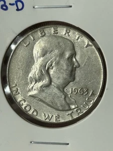 1963 D Franklin Half Dollar - 90% Silber - (Artikel 14) - Bild 1 von 4