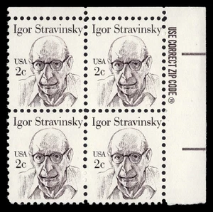 US Scott # 1845, Igor Stravinsky, Zip Block of (4) 1982 2¢ Stamps, MNH - Picture 1 of 1