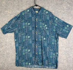 Vintage 90s Morro Bay Button-up Geometric Blue Green Mens L 25x32 RAYON - Bild 1 von 13