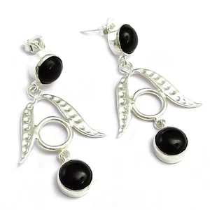 Pendiente enchapado en plata de piedras preciosas de ónix negro para regalo de festival 1,5" r178 - Imagen 1 de 5