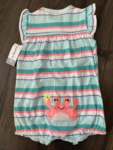 Nuevo Mameluco 100% Algodón 18 Mo Caters Bebé Niña Cangrejo/Rayas Aqua/Rosa - Imagen 1 de 4