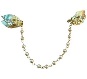 1950’s Vintage Sweater Clip with Pearls & Rhinestones, Gold Tone, 7.5” Long - Picture 1 of 4