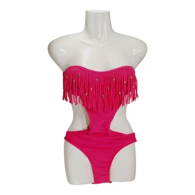 Forever 21 女式泳装 M 码热粉色单件基尼条纹 — 第 1/4 张图片
