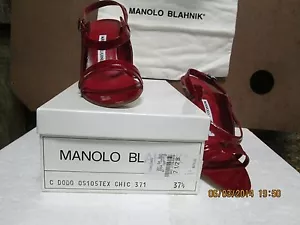 Manolo Blahnik Red Patent Leather Open Toes 37.5 - Picture 1 of 6