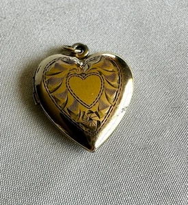 Vintage 1/20 12GF on Sterling Heart Locket Pendant, 3.4g, Marked - Picture 1 of 15