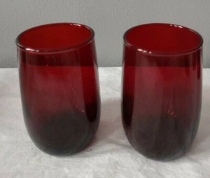 Vintage Lot of 2 Anchor Hocking Ruby Red 3 1/4" Tall Drinking Glasses - Picture 1 of 3