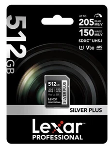 Lexar 512GB Professional Silver PLUS Memory SD Card SDXC UHS-I Memory V30 205MBs - Picture 1 of 1