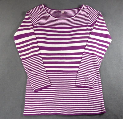 Bongo Womens Sweater Large Purple White Stripe Bright Tunic Long Length Knit - Image 1 of 4