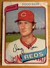 1980 Topps Doug Bair Baseball Card #449 Reds Pitcher Low-Grade Poor Stained