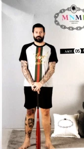 completo uomo notte giorno MNML maglia mz manica e short cotone nero Tg XL ar 05 - Picture 1 of 3