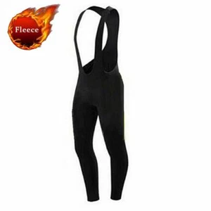 Men's Fleece Cycling Winter Bib Tights Padded Thermal Bib Tights Trousers Black - Picture 1 of 2