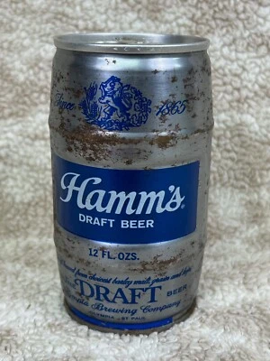 🍺🍺🍺Vintage Hamm’s Draft Beer Keg Can 12oz Silver Barrel Pull Tab 1970s🍺🍺🍺 - Image 1 of 4