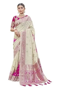 Women's adorable woven pattern Banarasi Silk saree With Unstitched Blouse Piece - Picture 1 of 6