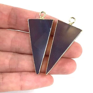 Natural Agate Pendant Mother's Day Triangle Charm Raw Gemstone Gold Coated Edges - Picture 1 of 12