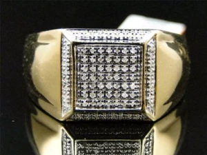 2 Ct Round Real Moissanite Men's Engagement Ring 14K Yellow Gold Plated Silver - Picture 1 of 13