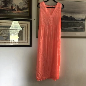 Joules Bright Orange Pink Stripe Sleeveless Maxi Dress Sz 14 A549 - Picture 1 of 5