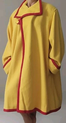 VTG Rare Bill Blass Wool Oversized Swing Coat Jacket Runway Yellow Red Trim Sz12 - Image 1 of 4