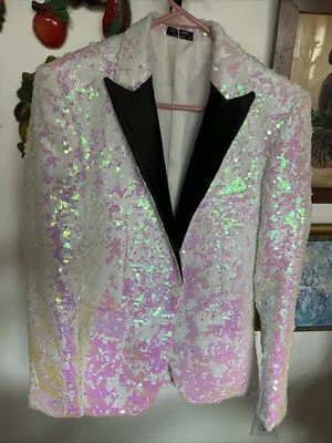 Chaqueta Blazer Esmoquin COOFANDY Unisex Blanco Lentejuelas Iridiscentes XS Foto 1 de 4