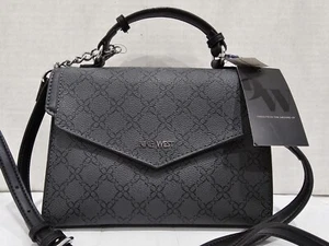 NWT Nine West Logo Satchel Bag Top Handle & Crossbody Strap Jet Black. GIFT! - Picture 1 of 18