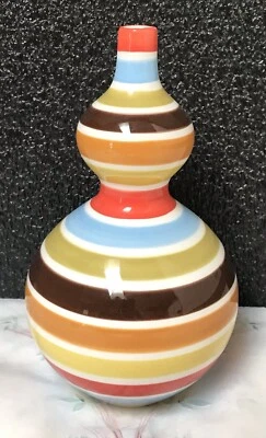 JONATHAN ADLER ITALIA, HAPPY HOME, 8 1/2” BULB VASE, COLORFUL STRIPES, NICE! - Image 1 of 4