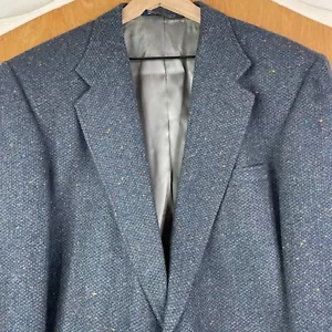 VINTAGE Tweed Jacket Mens 42L Blue 2 Button Donegal Specked Wool Lambswool Sport - Picture 1 of 11