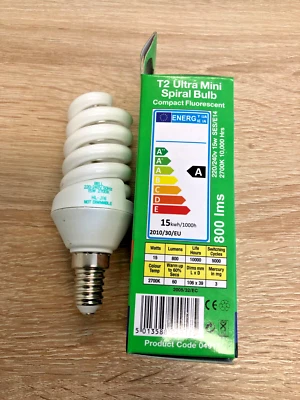 15W SES spiral bulb CFL BELL 04917 15W T2 Ultra, 2700K Warm 800lumens - Image 1 of 2