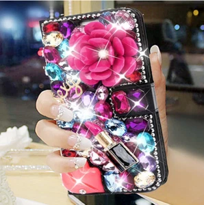 Women Crossbody Bling Crystal Rhinestone Diamond Flip Leather Wallet Case Cover - Picture 1 of 10