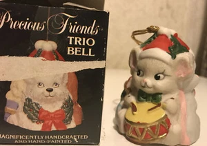 PRECIOUS FRIENDS Dog Bell Trio Porcelain Bisque Christmas Ornament - Picture 1 of 12