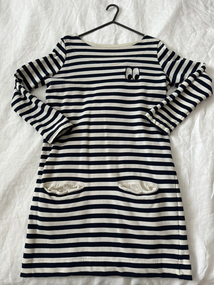 Lazy Oaf Navy Stripe Breton Eyeball Sweat Dress Pockets Size Small - Image 1 of 4