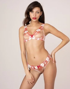 New Agent Provocateur Philomena Floral Nude Red Lace Bra 36DD Mini Brief 4 L - Picture 1 of 4