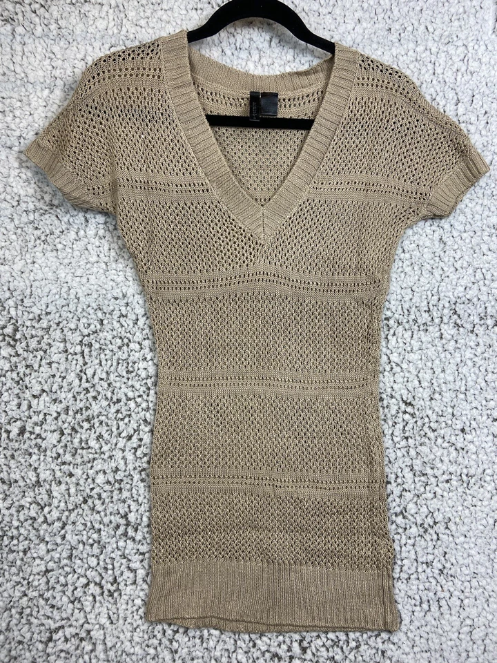 Full Tilt Beige Punto Abierto Jersey Largo Manga Corta Cuello en V Mujer Talla Pequeña Foto 1 de 4