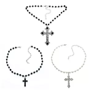 Cross Pendant Necklaces Imitation Pearls Necklaces Gothic Cross Pendant Chokers - Picture 1 of 11