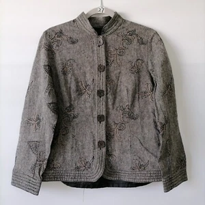 R.Q.T Womens Gray Floral Long Sleeve Embroidered Casual Jacket Size 10 - Picture 1 of 6