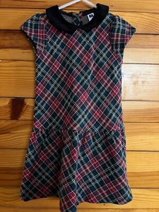 Janie and Jack Holiday Tartan Series Dress Girls Black Velour Collar Size 5 - Picture 1 of 3