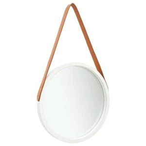 Round Hanging Mirror With Adjustable Strap Wall Mounted Home Decor 40cm White - Picture 1 of 6