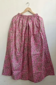 Indian Cotton Pink Hand Block Floral Skirt Women's Clothing Partywear Skirt US - Picture 1 of 3